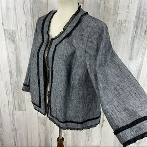 Kasper Women’s 16 W Plus Black Gray Linen Blend Open Front Suit Blazer Jacket